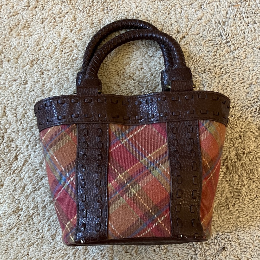 Source Unknown Multicolor Plaid Tote with Brown Accents